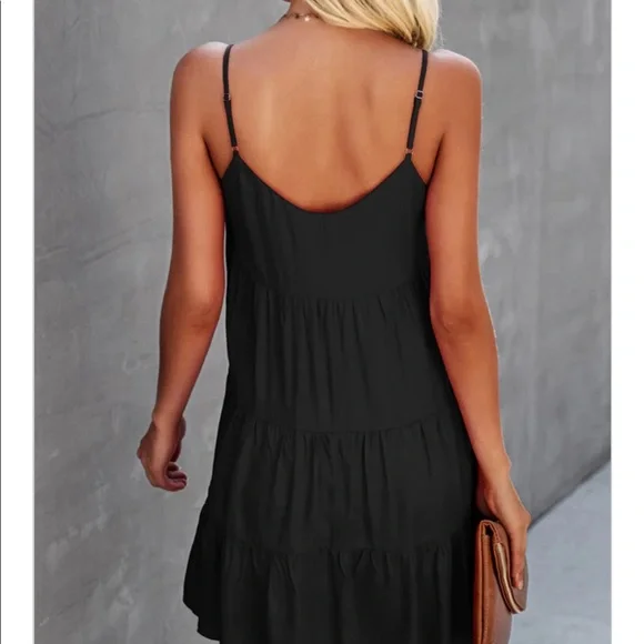 Beachsissi fashion solid color ruffle hem mini dress - Picture 2 of 3